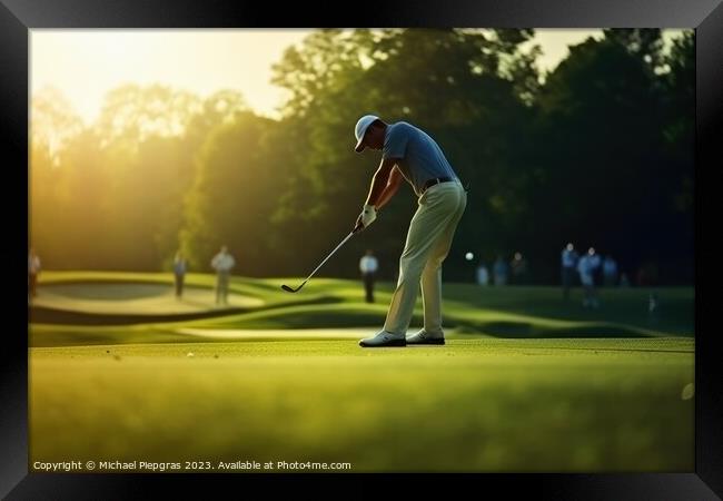 A golf player on the green created with generative AI technology Framed Print by Michael Piepgras