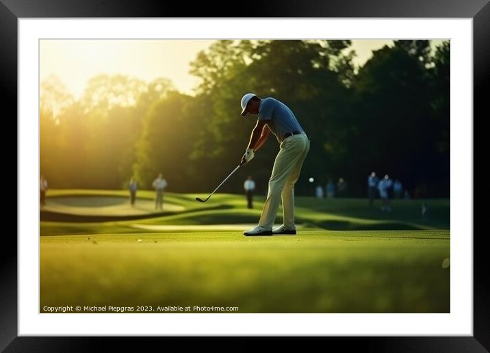 A golf player on the green created with generative AI technology Framed Mounted Print by Michael Piepgras