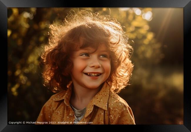 A portrait of happy smiling boy on a sunny day created with gene Framed Print by Michael Piepgras
