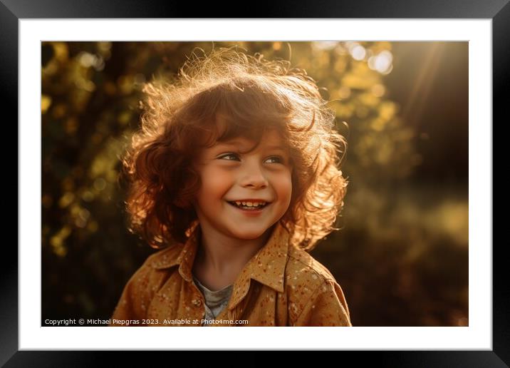 A portrait of happy smiling boy on a sunny day created with gene Framed Mounted Print by Michael Piepgras