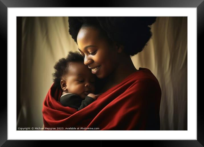 A mother holding her baby in her arms created with generative AI Framed Mounted Print by Michael Piepgras