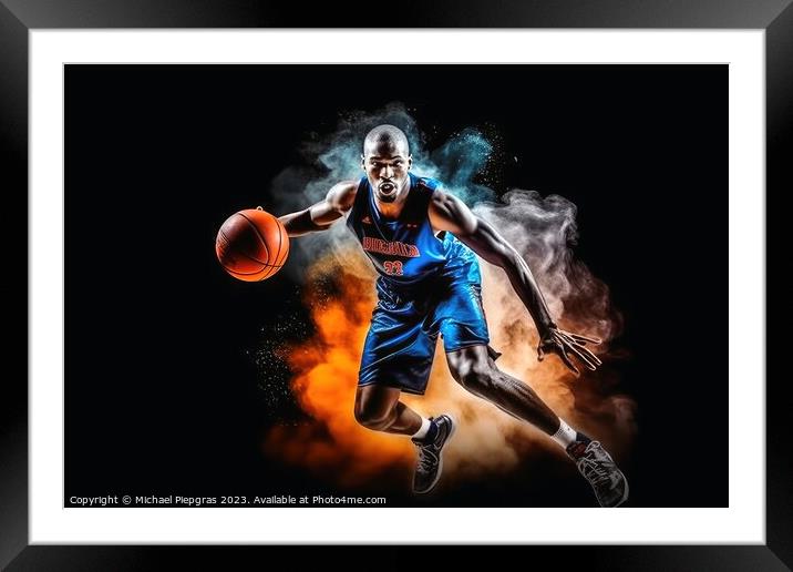 A professional basketball player in an action shot created with  Framed Mounted Print by Michael Piepgras