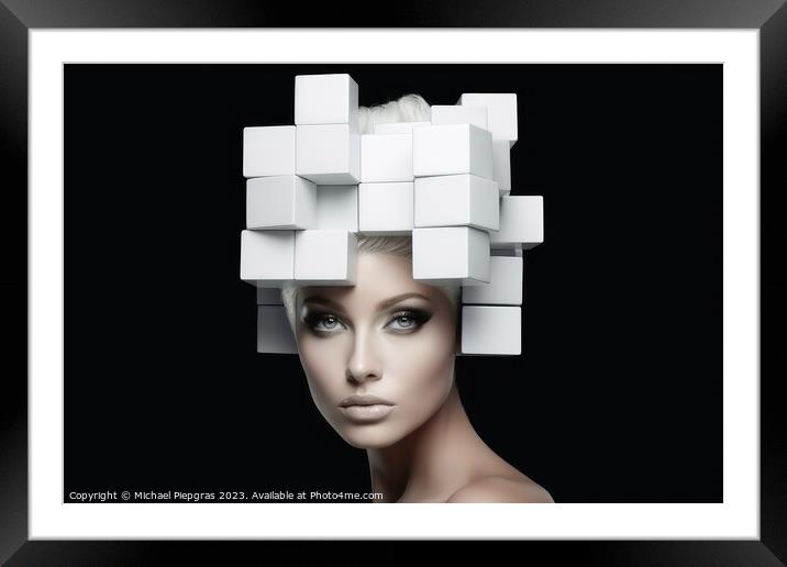 A woman with a cubic face make up created with generative AI tec Framed Mounted Print by Michael Piepgras