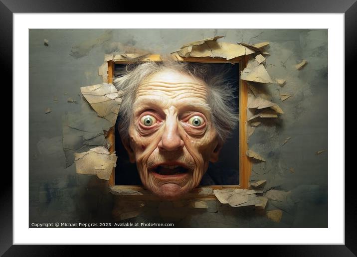 Deeply unsettling surrealist horror portrait created with genera Framed Mounted Print by Michael Piepgras