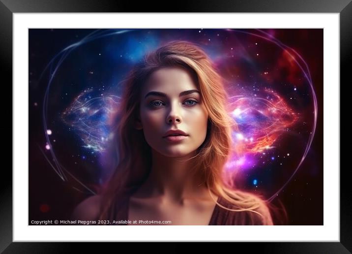 Ethereal and mesmerizing woman portrait in a galaxy environment  Framed Mounted Print by Michael Piepgras