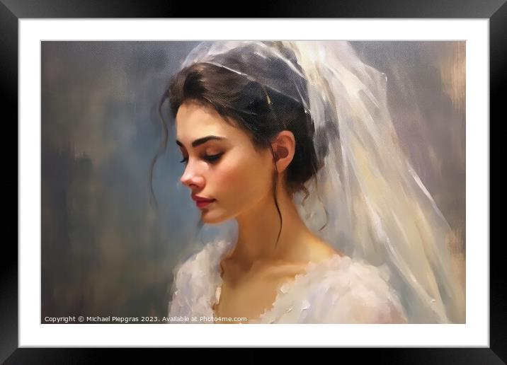 Oilpaint portrait of a bride created with generative AI technolo Framed Mounted Print by Michael Piepgras
