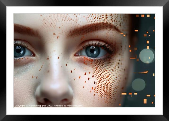 Stunning portrait of a futuristic womans face created with gener Framed Mounted Print by Michael Piepgras