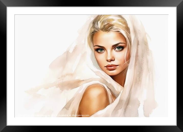 Watercolor portrait of a bride on white created with generative  Framed Mounted Print by Michael Piepgras