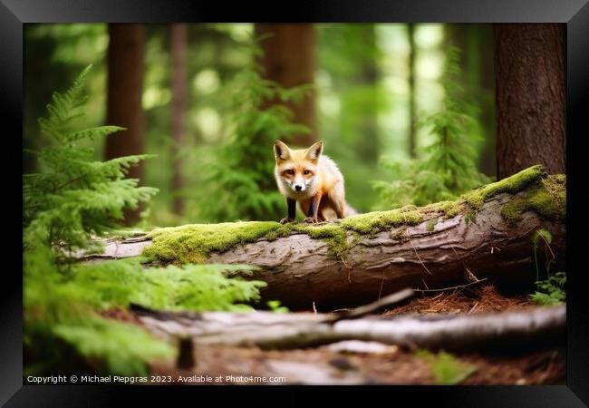 A fox in a mixed forest created with generative AI technology. Framed Print by Michael Piepgras