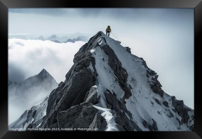 A single climber on the way to the summit created with generativ Framed Print by Michael Piepgras