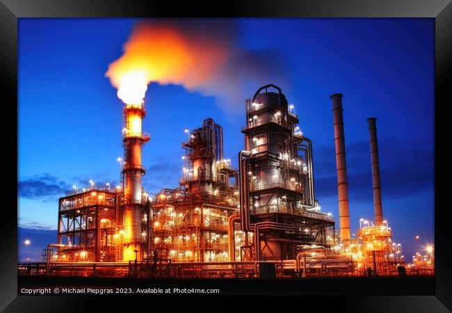 Petrochemical engineering industry created with generative AI te Framed Print by Michael Piepgras