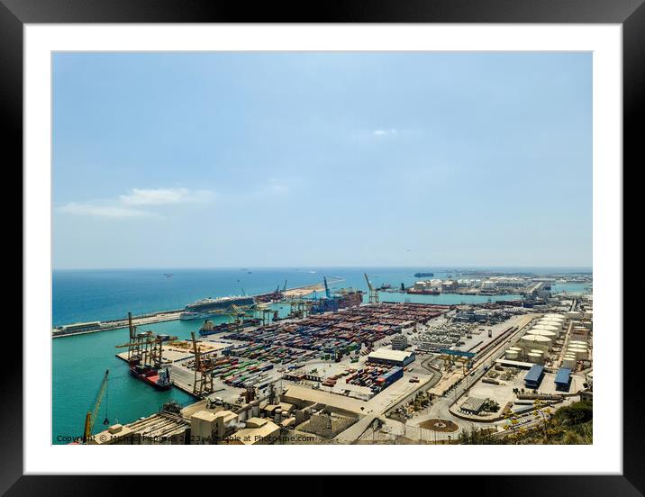 Aerial View of the industrial port of Barcelona on a sunny summer day. Framed Mounted Print by Michael Piepgras