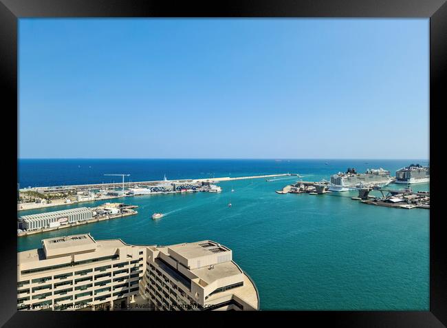 Aerial View of the industrial port of Barcelona on a sunny summer day. Framed Print by Michael Piepgras