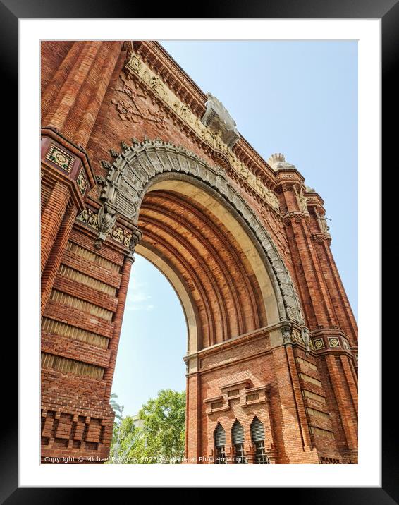Barcelona, Spain - 22 July 2023: The Arc de Triomf in Barcelona on a sunny day with some tourists Framed Mounted Print by Michael Piepgras