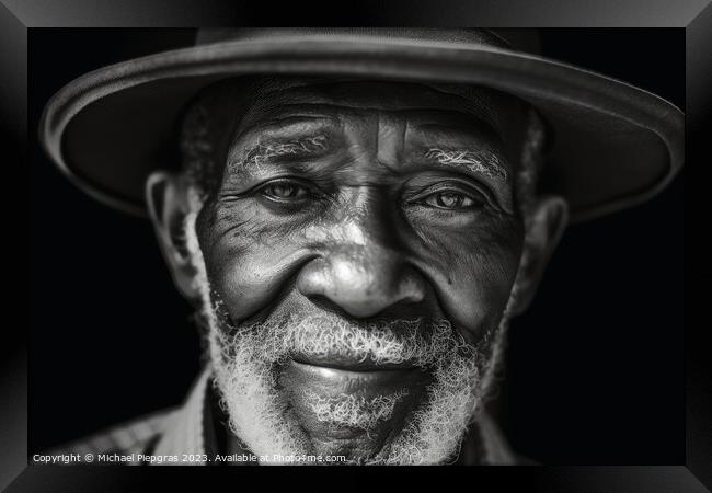 An old black man portrait created with generative AI technology. Framed Print by Michael Piepgras