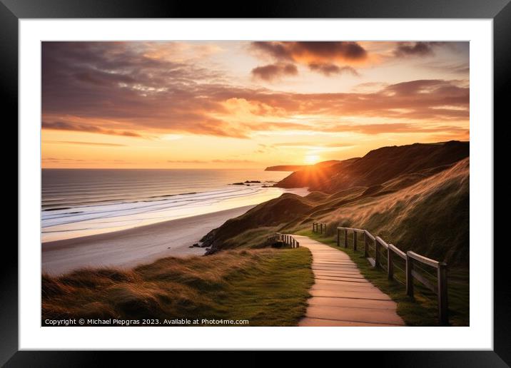 Beautiful sunset at a beach landscape looking like woolacombe. Framed Mounted Print by Michael Piepgras