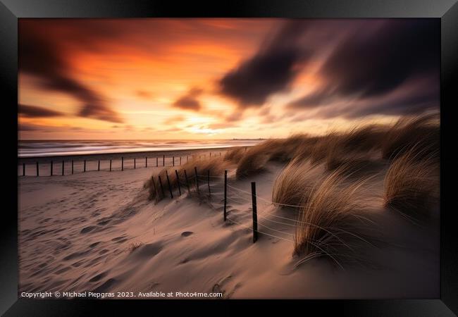 A beach in europe at sunset long time exposure. Framed Print by Michael Piepgras