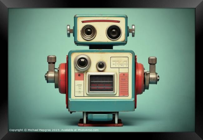 A vintage polaroid of an AI robot. Framed Print by Michael Piepgras