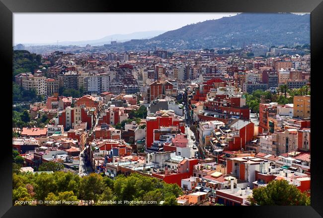 Aerial view of beautiful city Barcelona in sunny summer weather. Framed Print by Michael Piepgras