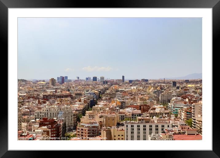 Aerial view of beautiful city Barcelona in sunny summer weather. Framed Mounted Print by Michael Piepgras