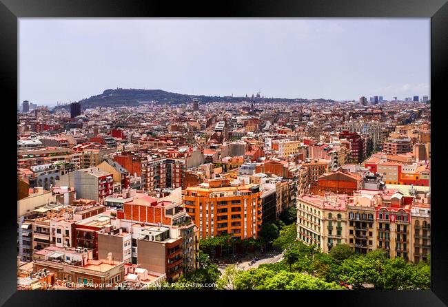 Aerial view of beautiful city Barcelona in sunny summer weather. Framed Print by Michael Piepgras