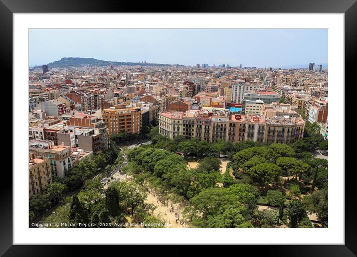 Aerial view of beautiful city Barcelona in sunny summer weather. Framed Mounted Print by Michael Piepgras