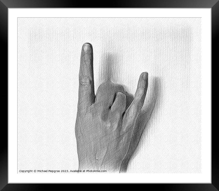 A pencil drawing of a human hand showing gestures. Framed Mounted Print by Michael Piepgras