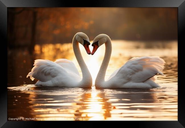 A swan couple in the sunset Framed Print by Michael Piepgras