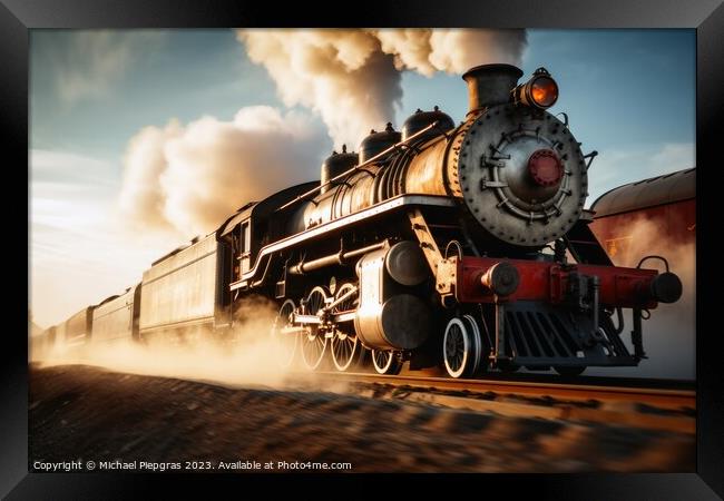 An old steam locomotive with lots of steam and smoke. Framed Print by Michael Piepgras
