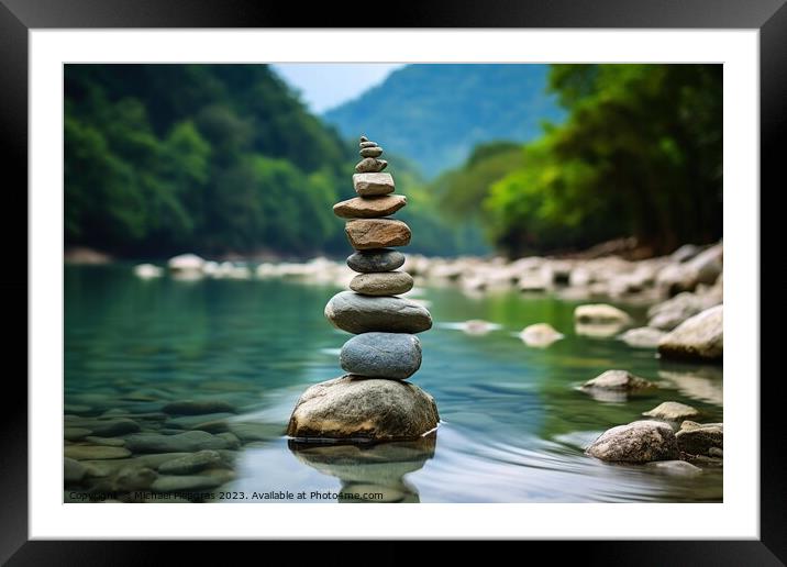Balance of nature represented with stones and water. Framed Mounted Print by Michael Piepgras
