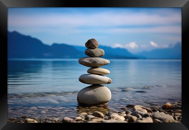 Balance of nature represented with stones and water. Framed Print by Michael Piepgras