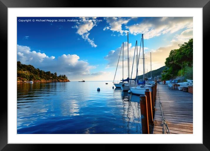 Beautiful view at a jetty of a small port with sailing boats. Framed Mounted Print by Michael Piepgras