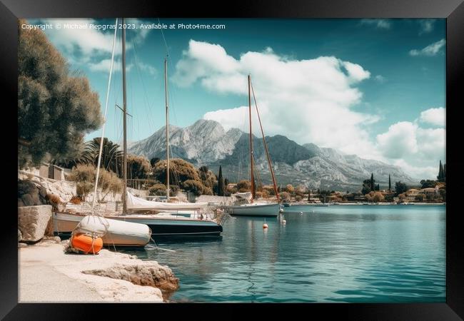 Beautiful view at a jetty of a small port with sailing boats. Framed Print by Michael Piepgras