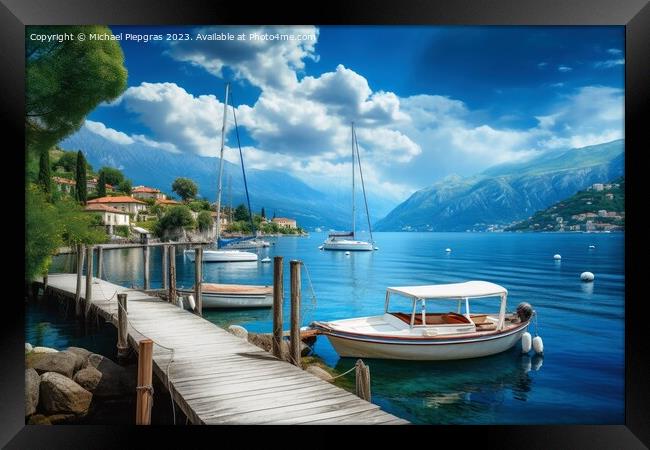 Beautiful view at a jetty of a small port with sailing boats. Framed Print by Michael Piepgras