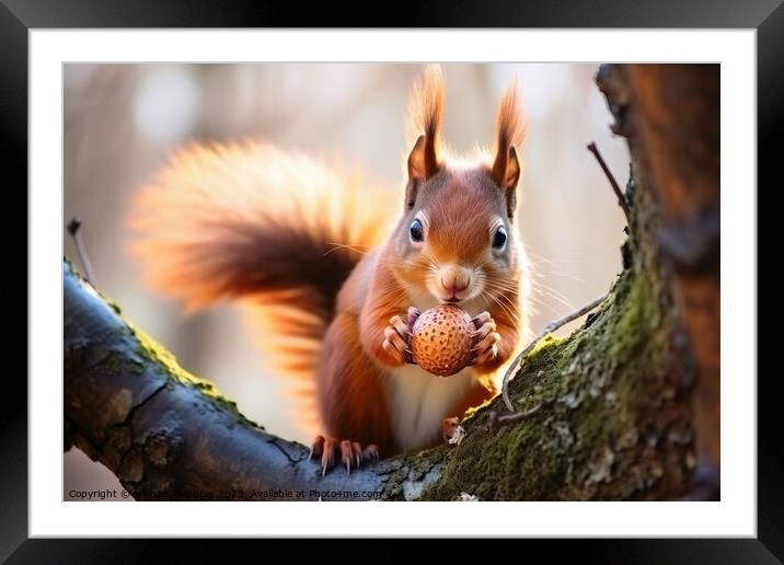 Close up of squirrel on branch looking for a nut Framed Mounted Print by Michael Piepgras
