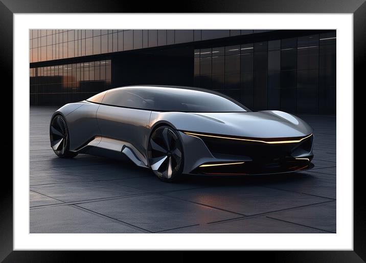 A futuristic electric car concept. Framed Mounted Print by Michael Piepgras