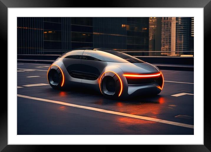 A futuristic electric car concept. Framed Mounted Print by Michael Piepgras