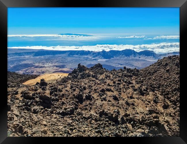 View of the mountain landscape of Mount Teide on the Canary Isla Framed Print by Michael Piepgras