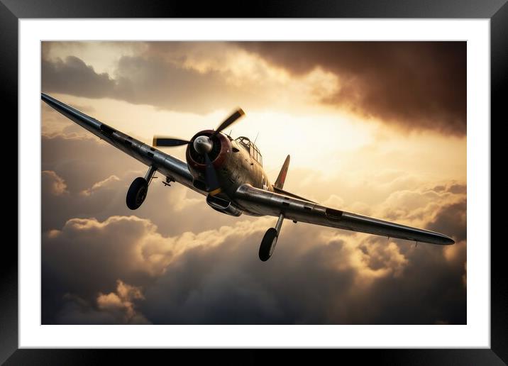 A second world war plane in the dramatic sky. Framed Mounted Print by Michael Piepgras