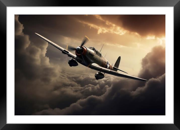 A second world war plane in the dramatic sky. Framed Mounted Print by Michael Piepgras