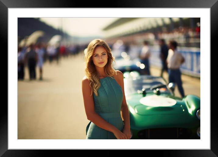 A beautiful young woman with racing cars. Framed Mounted Print by Michael Piepgras