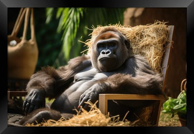 Gorilla chilling and having a good time. Framed Print by Michael Piepgras