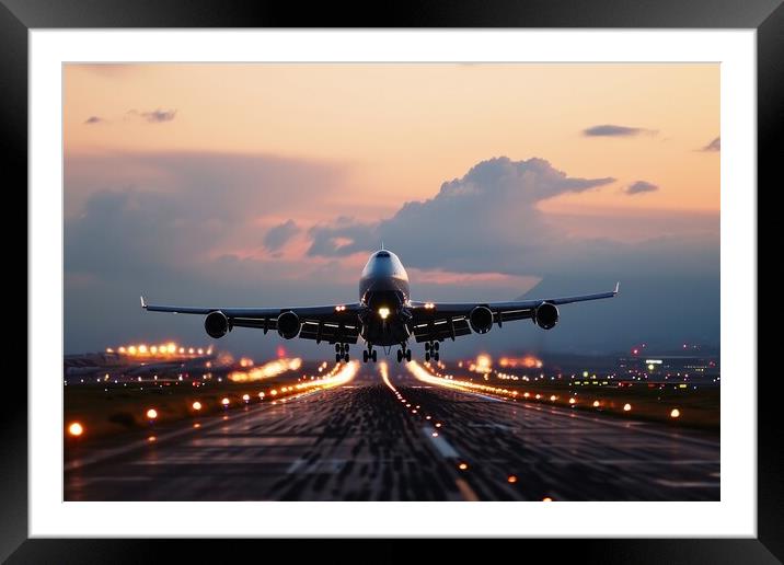 A big passenger jet landing at an airport. Framed Mounted Print by Michael Piepgras