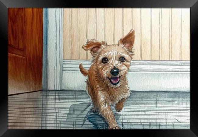 A beautiful watercolor painting of a cute dog. Framed Print by Michael Piepgras