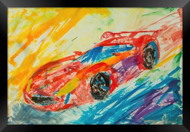 A childs painting of a fast car. Framed Print by Michael Piepgras