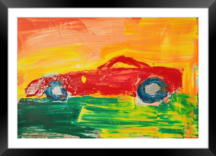 A childs painting of a fast car. Framed Mounted Print by Michael Piepgras