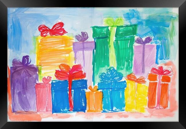 A childs painting of birthday presents. Framed Print by Michael Piepgras