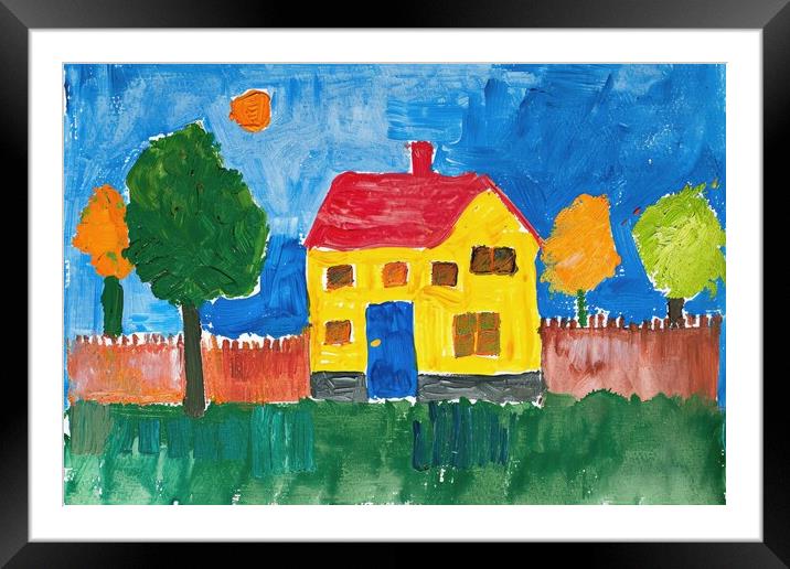 A childs painting of his home house. Framed Mounted Print by Michael Piepgras