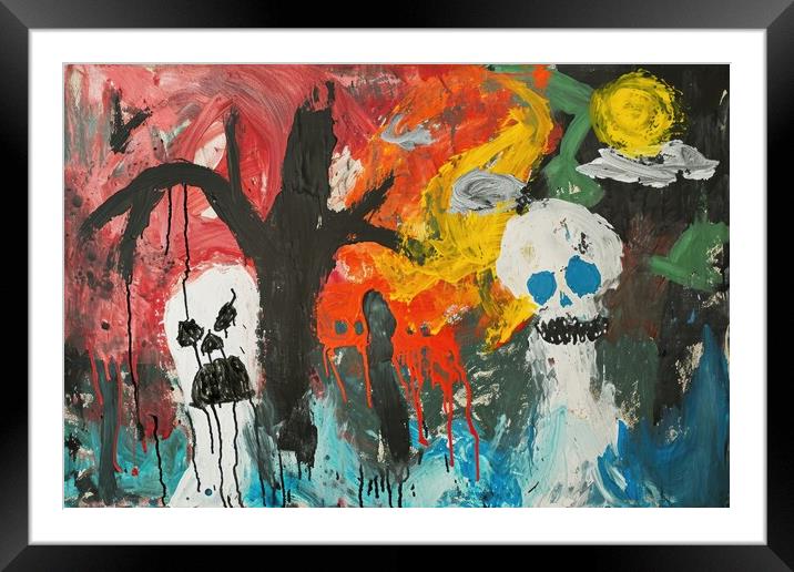 A childs painting of its scaring dreams. Framed Mounted Print by Michael Piepgras