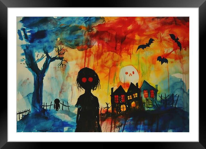 A childs painting of its scaring dreams. Framed Mounted Print by Michael Piepgras